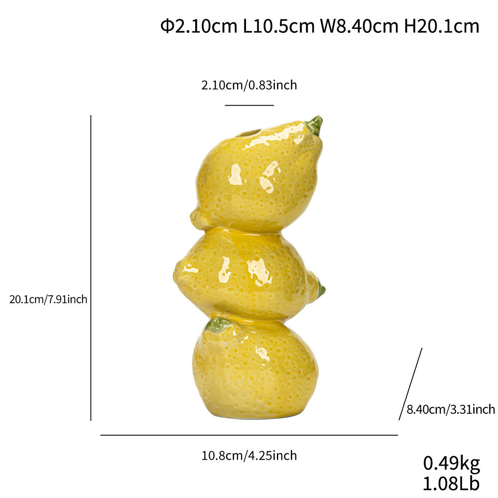 Yellow Zesty Stacked Lemon Ceramic Vase - Cheerful Nordic Tabletop Decor