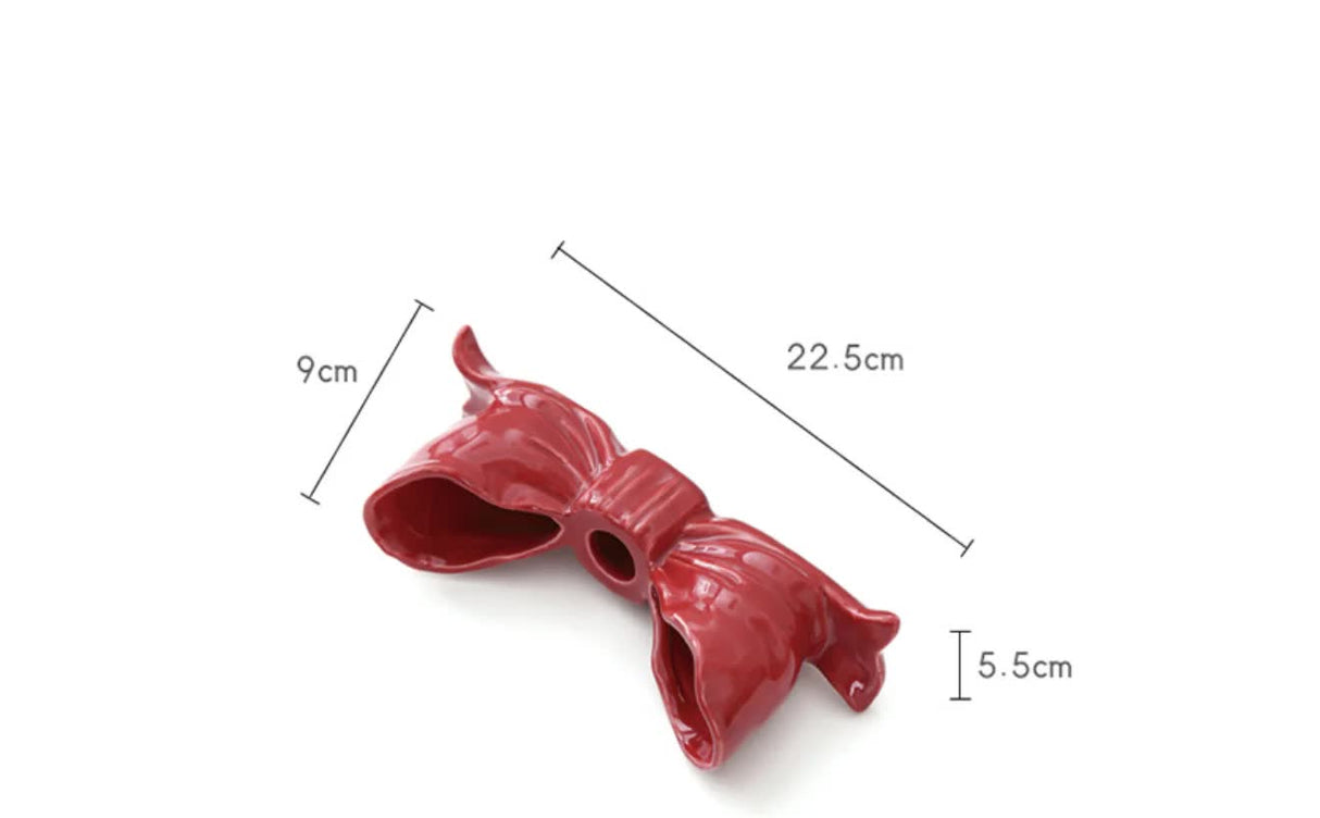 Pink Elegant Ceramic Bow Taper Candle Holder - Stylish Tabletop Decor Accent