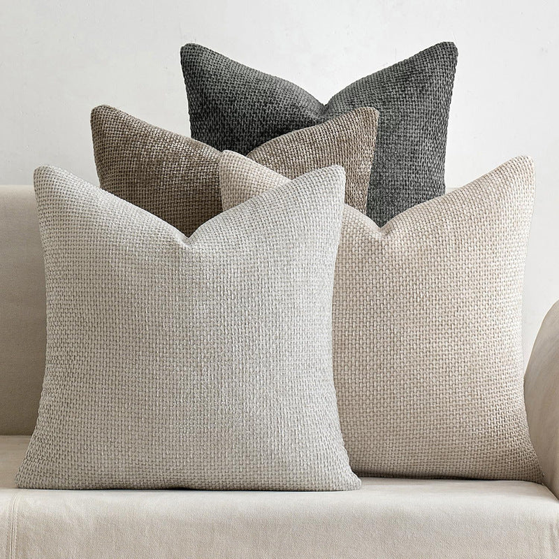 Khaki Plush Chenille Cushion Covers Set of 2 - Soft Textured Decorative Throw Pillow Cases for Sofa Couch, 45x45cm