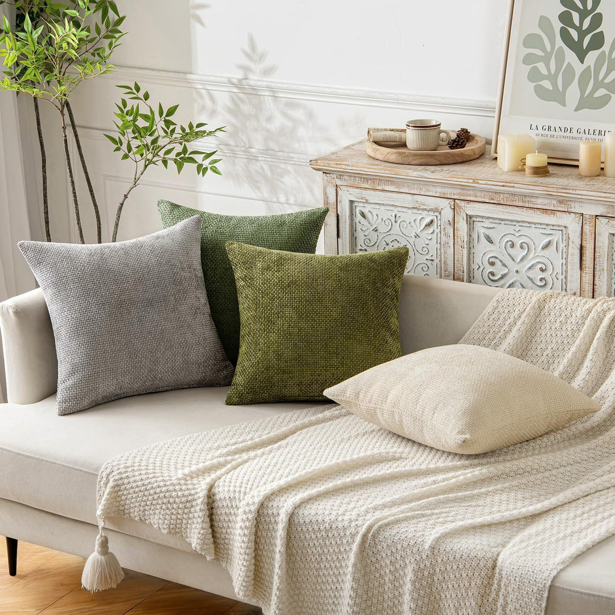 Brown Plush Chenille Cushion Covers Set of 2 - Soft Textured Decorative Throw Pillow Cases for Sofa Couch, 45x45cm