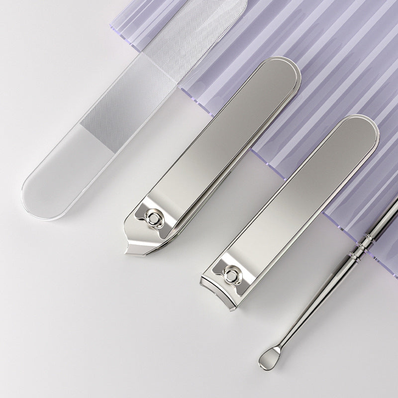2 Sets Beige Portable 4-Piece Manicure Set - Compact Nail Grooming Kit with Stainless Steel Clippers, File & Stylish Case