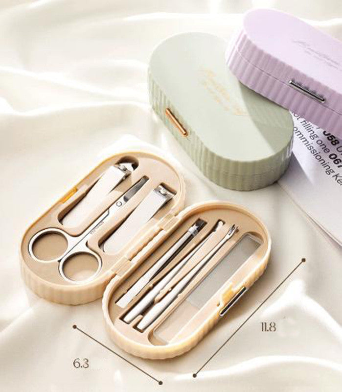 Green Compact 7-Piece Manicure Set - Stainless Steel Nail Grooming Kit with Stylish Travel Case