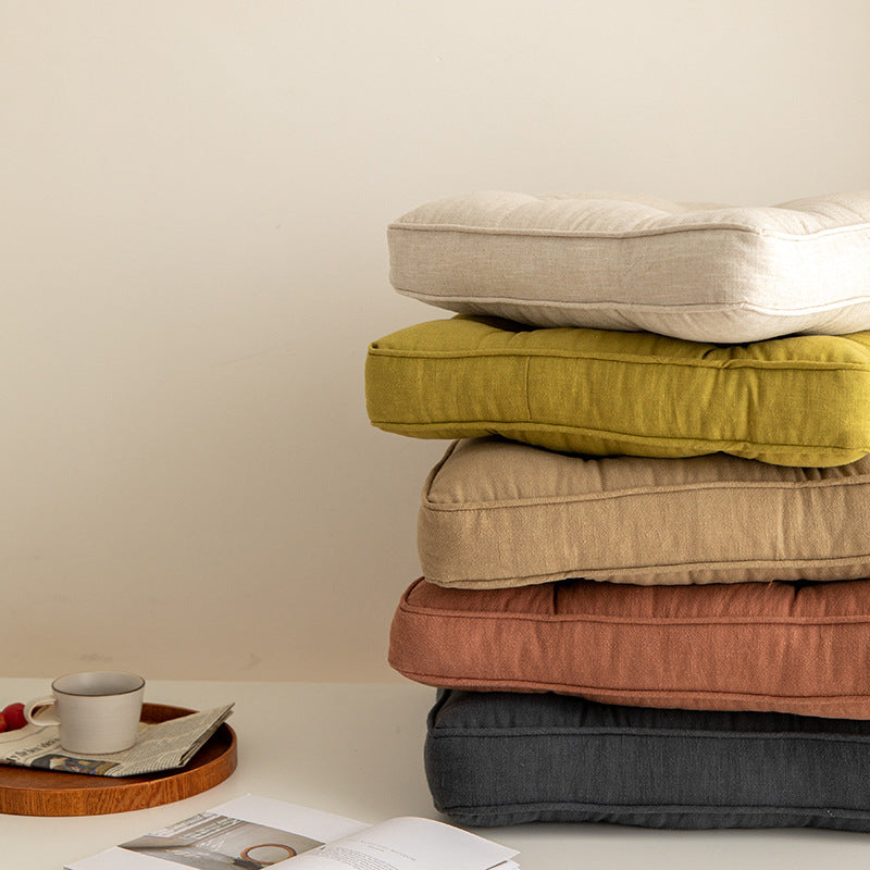 Brown Soft And Thick Seat Cushion - Cotton Linen Blend Chair Pad with Ties - 43x43cm