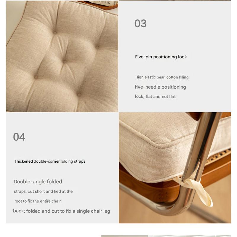 Brown Soft And Thick Seat Cushion - Cotton Linen Blend Chair Pad with Ties - 43x43cm