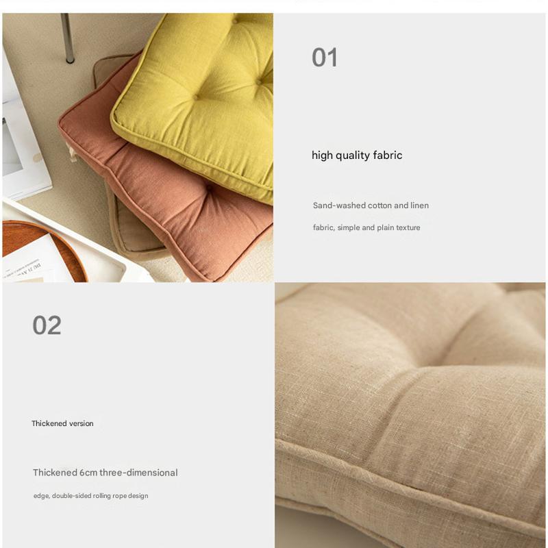 Dark Grey Soft And Thick Seat Cushion - Cotton Linen Blend Chair Pad with Ties - 43x43cm