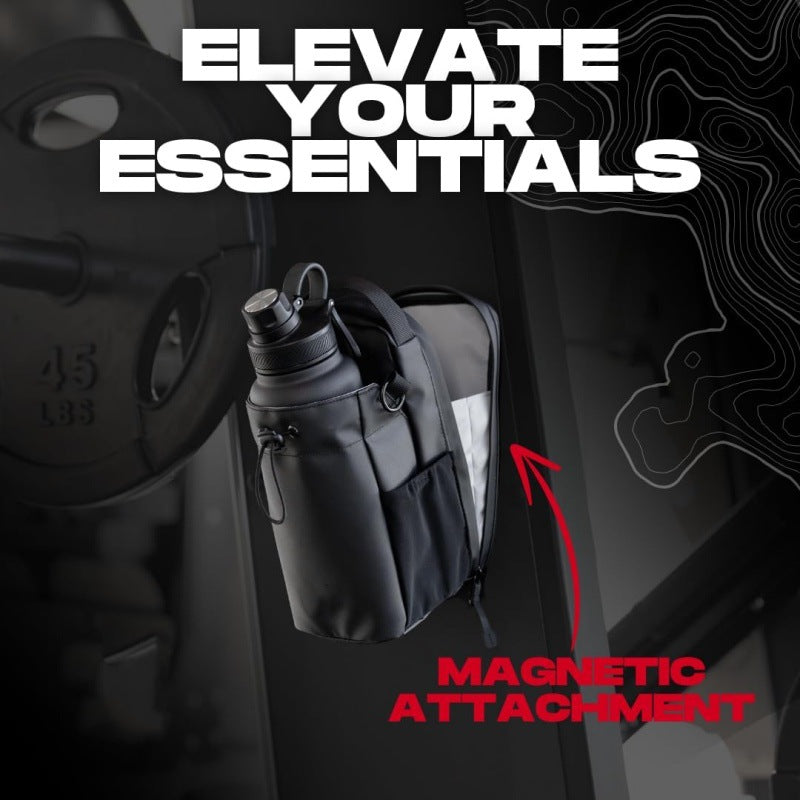 Black Magnetic Gym Water Bottle Holder Bag - Crossbody Sling Pouch for Essentials