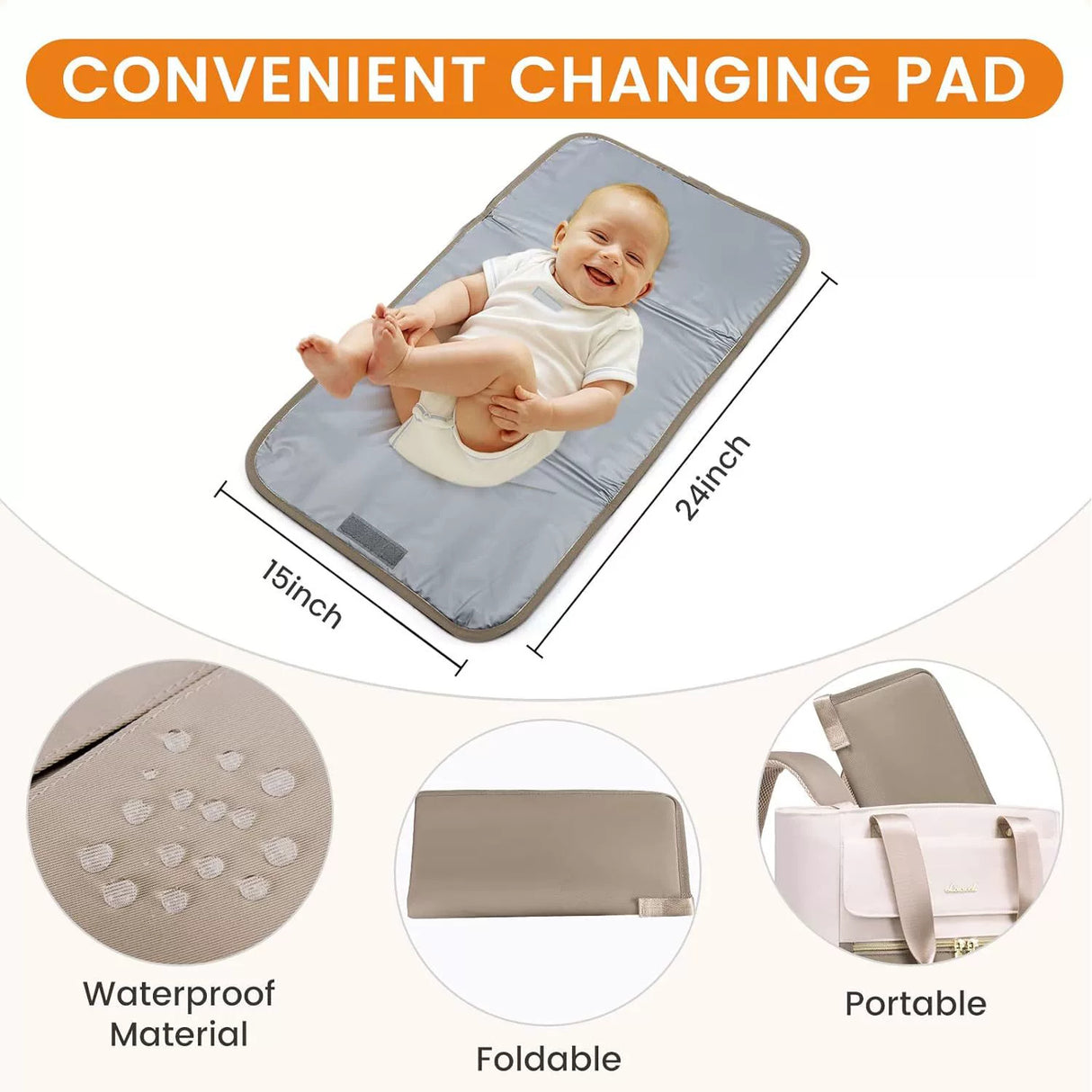 Khaki and Beige Stylish Nappy Bag Backpack - Multi-Functional Diaper Bag with Insulated Pockets, Changing Pad & Pacifier Case