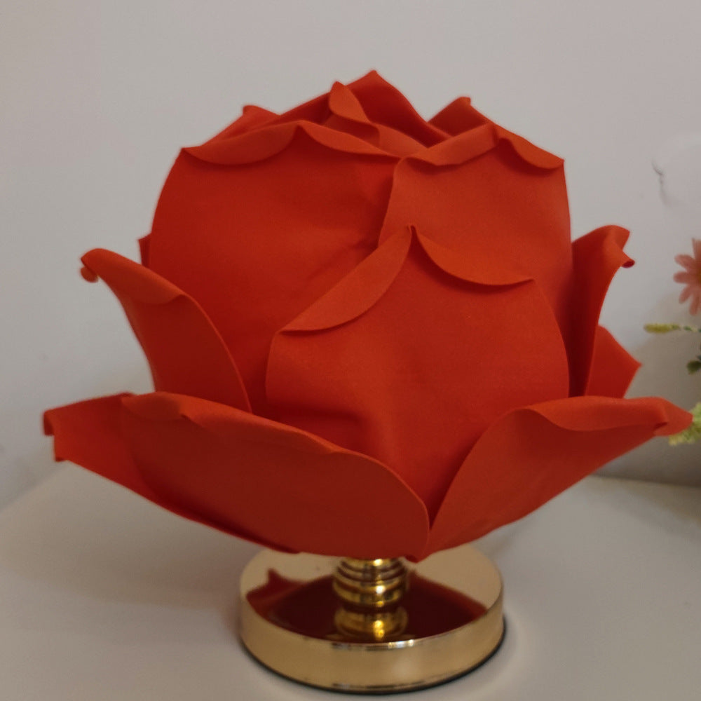 Red Elegant Lotus Flower Table Lamp - Decorative Bedside Night Light for Bedroom Ambiance