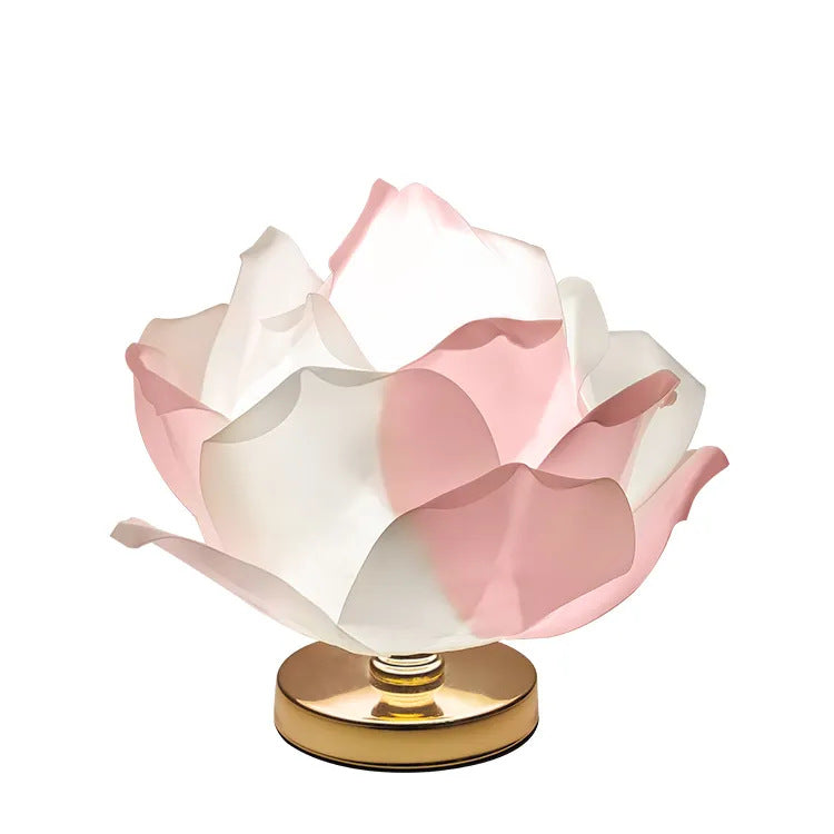 Red Elegant Lotus Flower Table Lamp - Decorative Bedside Night Light for Bedroom Ambiance