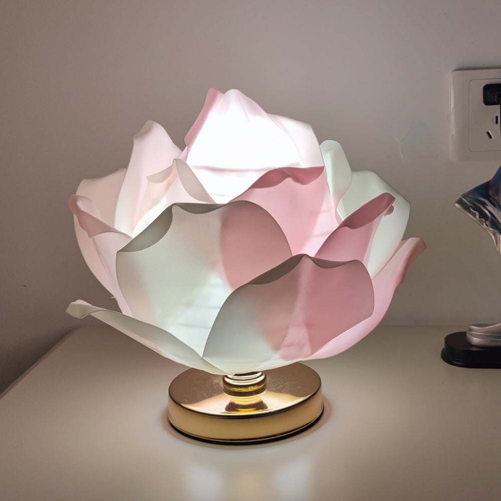 Pink and White Elegant Lotus Flower Table Lamp - Decorative Bedside Night Light for Bedroom Ambiance