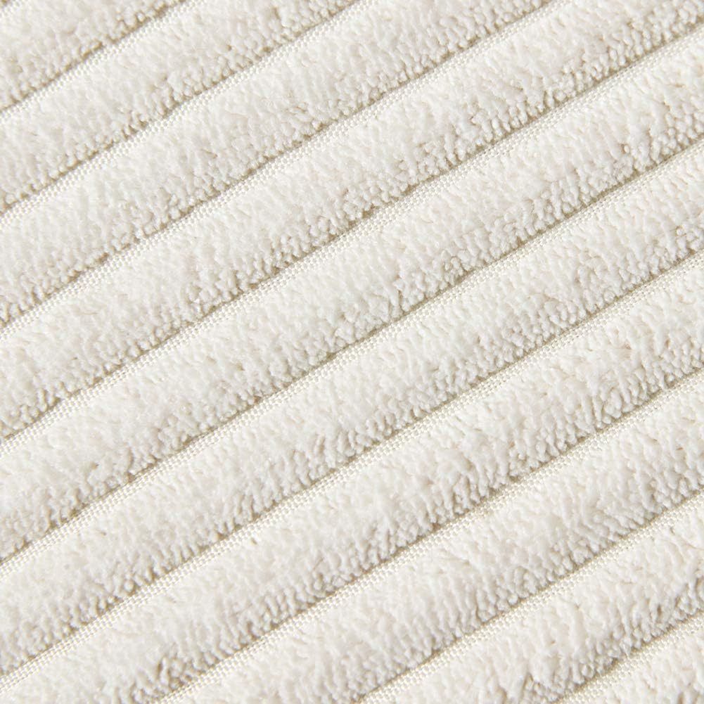 Beige Soft Corduroy Cushion Cover Set (1 Square + 1 Rectangular) with Pom Pom Trim - Decorative Throw Pillow Cases for Sofa Couch