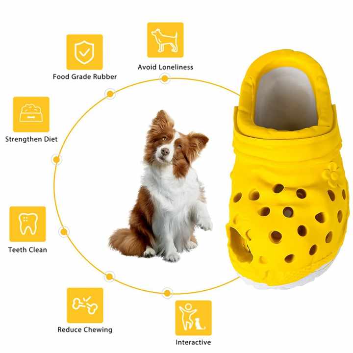 Size S Yellow Tough Slipper Dog Chew Toy - Natural Rubber Treat Dispenser & Teeth Cleaner for Interactive Play & Boredom Relief