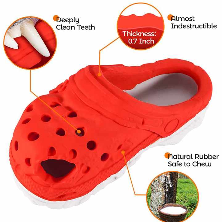Size L Yellow Tough Slipper Dog Chew Toy - Natural Rubber Treat Dispenser & Teeth Cleaner for Interactive Play & Boredom Relief