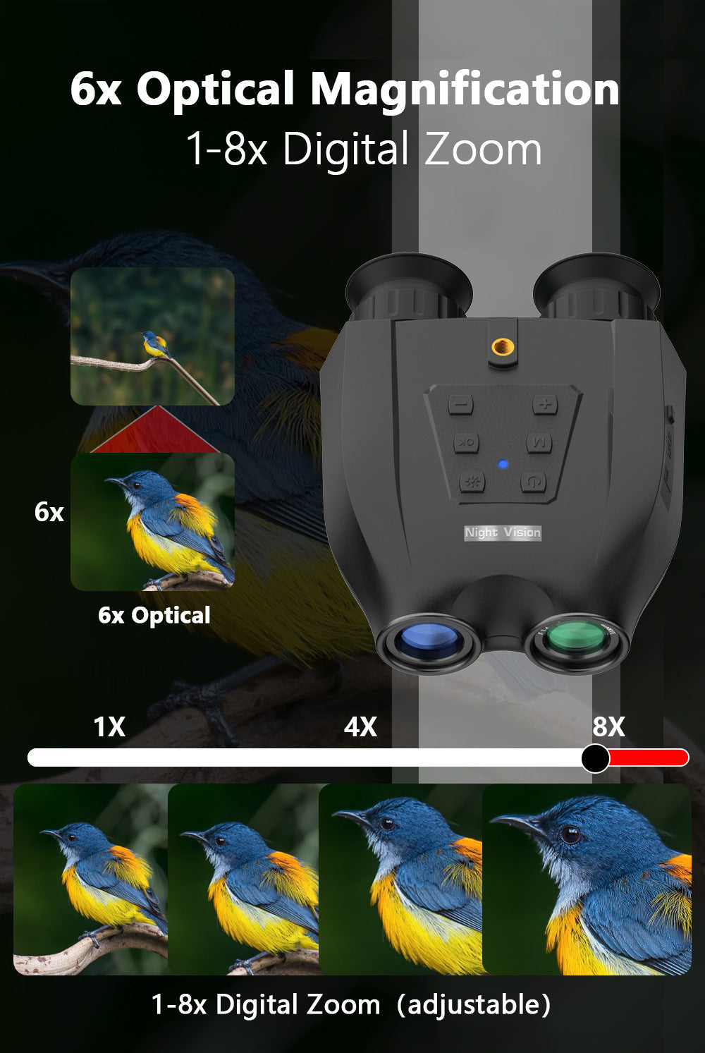 Green Professional HD Digital Night Vision Binoculars - 6X Optical Zoom, IR Illumination, Record 2.5K Video & 48MP Photos