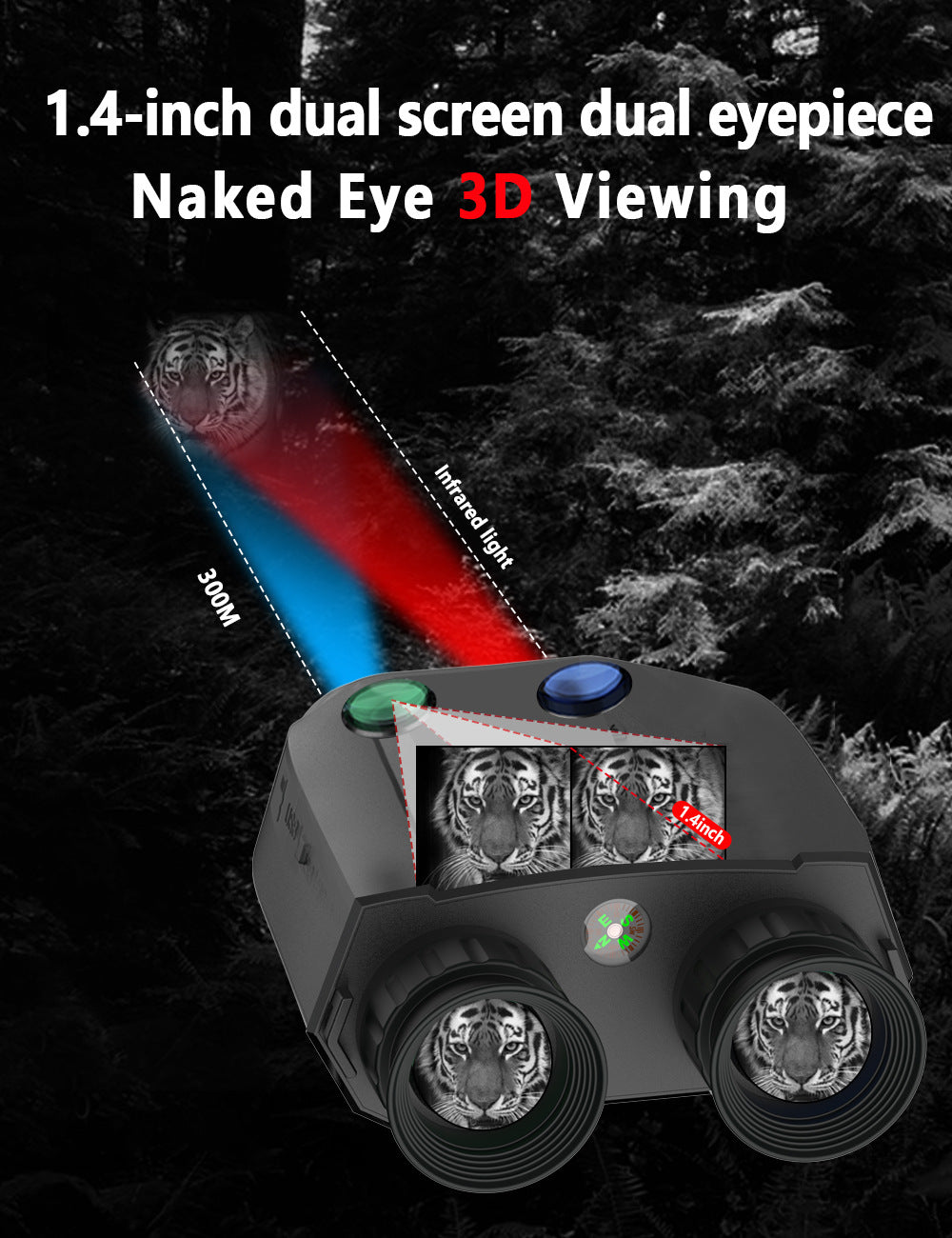 Green Professional HD Digital Night Vision Binoculars - 6X Optical Zoom, IR Illumination, Record 2.5K Video & 48MP Photos