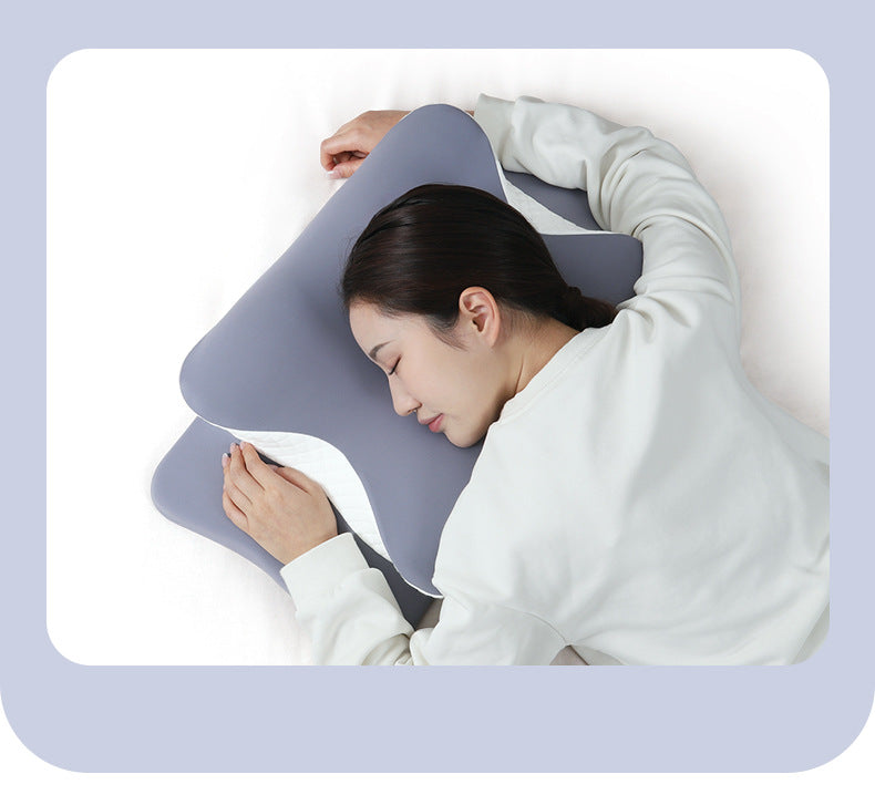 Blue and White Ergonomic Butterfly Memory Foam Pillow - Cervical Neck Support for Side, Back & Stomach Sleepers, Orthopedic Contour Design