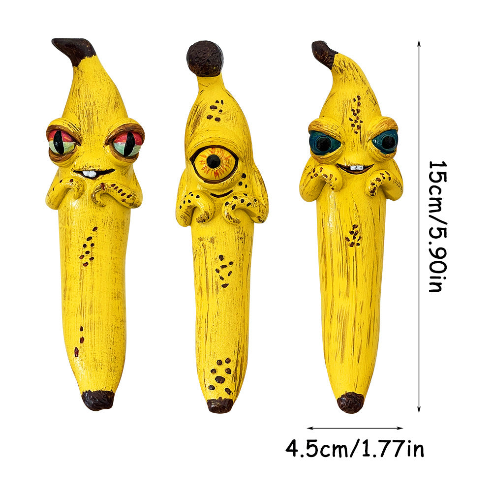 3 Pcs Style 1 Yellow Whimsical Magic Banana Monster Figurine - Quirky Resin Art Decor for Home & Party
