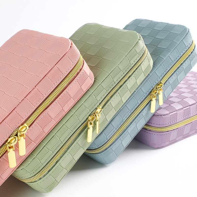 Green Stylish PU Leather Travel Jewellery Box - Compact Organizer for Rings, Earrings, Necklaces with Mirror