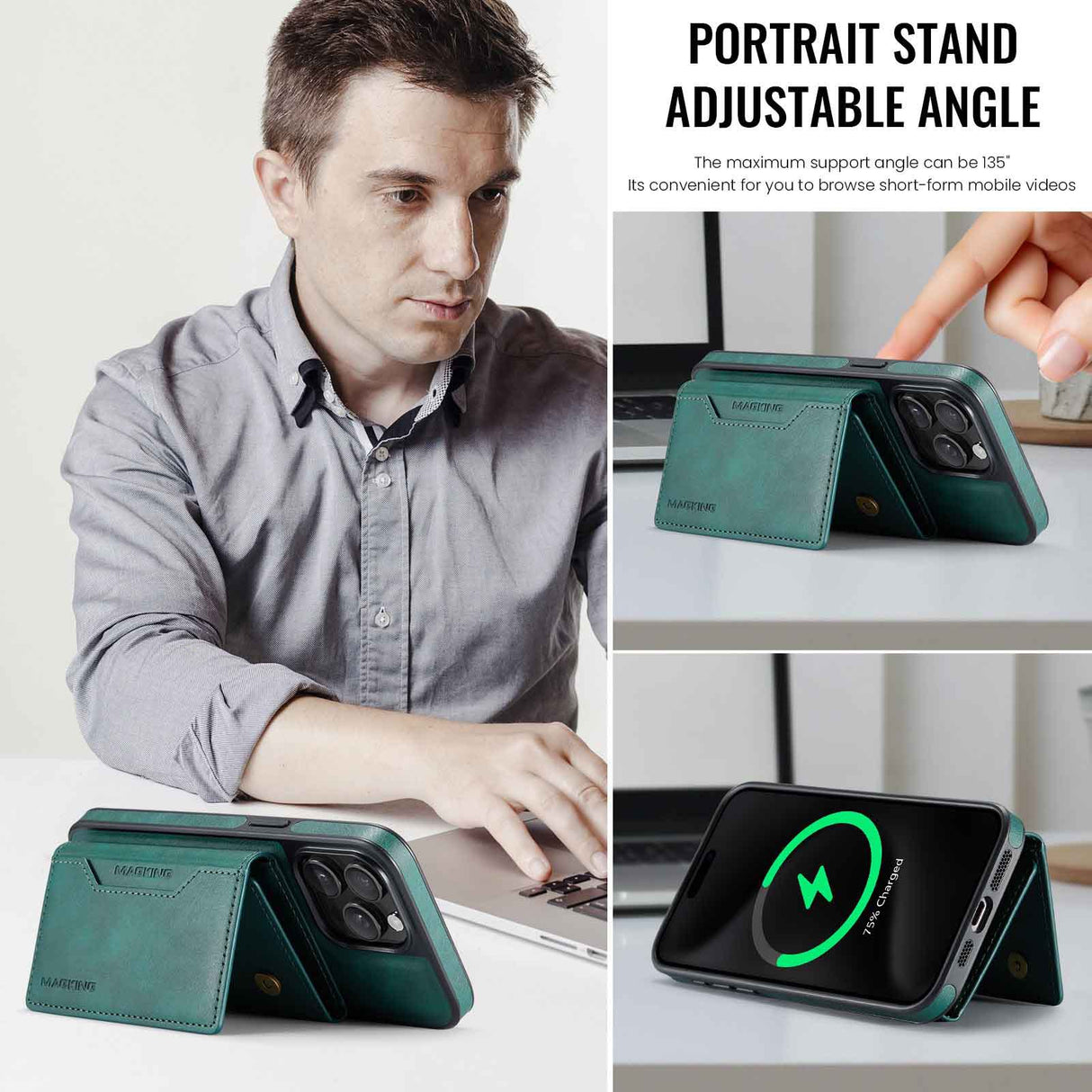 Black Premium MagSafe Wallet Case for iPhone 16 Pro Max - Detachable PU Leather Magnetic Card Holder