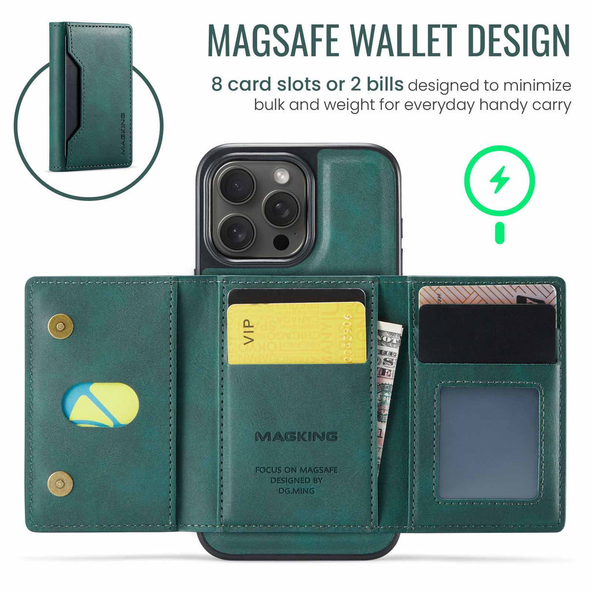 Brown Premium MagSafe Wallet Case for iPhone 16 Pro - Detachable PU Leather Magnetic Card Holder