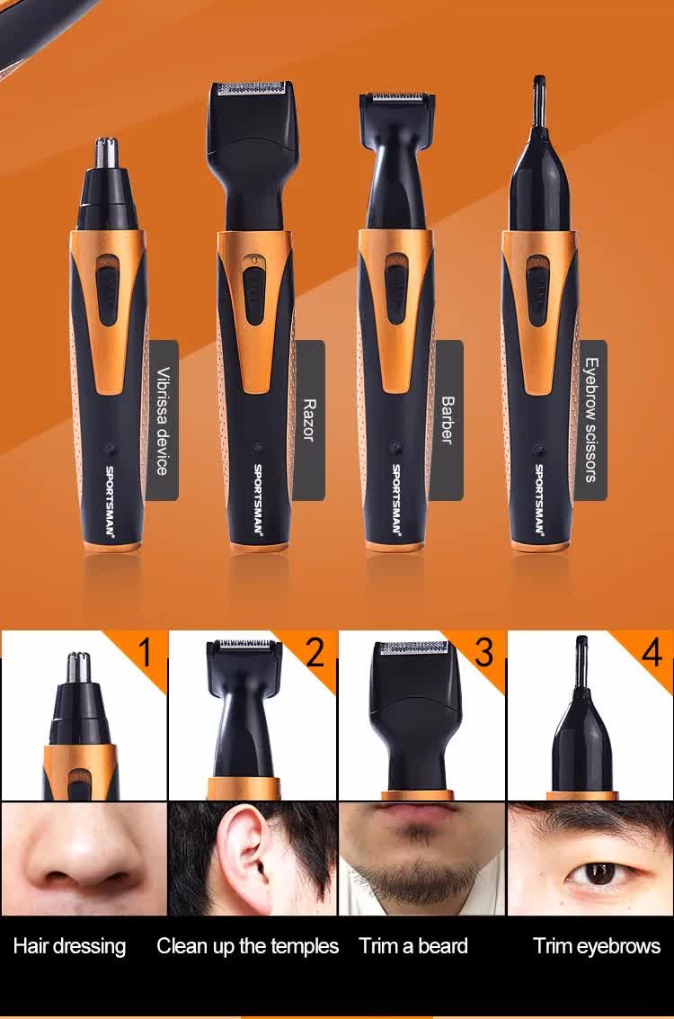 Gold and Black Versatile 4-in-1 USB Rechargeable Men's Grooming Kit - Precision Nose, Ear, Eyebrow Trimmer & Detail Shaver