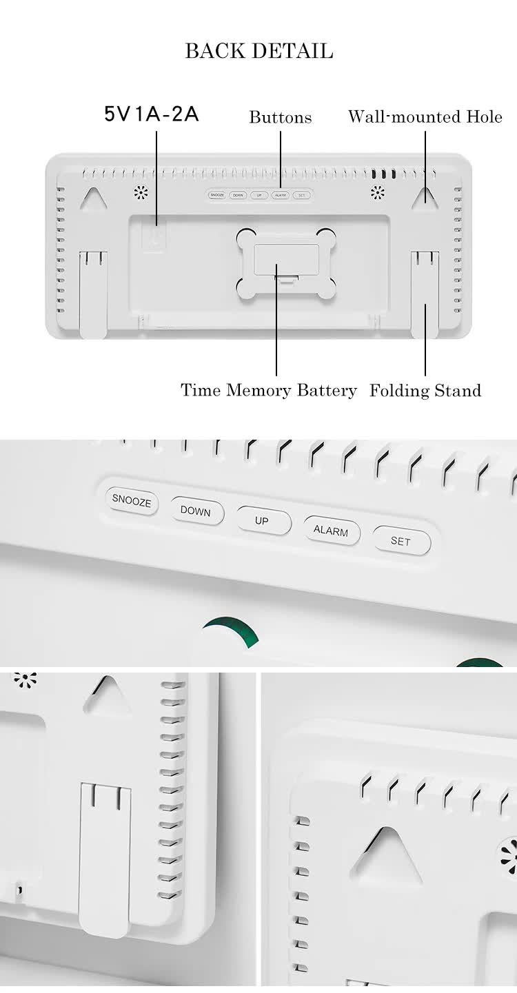 Black Background With Blue and White Light Sleek Large LED Digital Wall & Desk Clock - Remote Control, Temperature, Humidity, Dual Alarms, Calendar