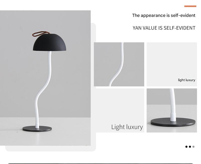 Green Three-dimensional stripes Sleek Minimalist LED Mushroom Table Lamp - Rechargeable 3-Color Touch Control, Bar & Ambient Light