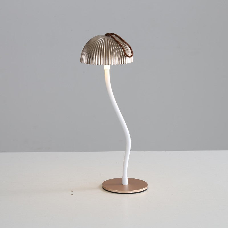 Gold Three-dimensional stripes Sleek Minimalist LED Mushroom Table Lamp - Rechargeable 3-Color Touch Control, Bar & Ambient Light