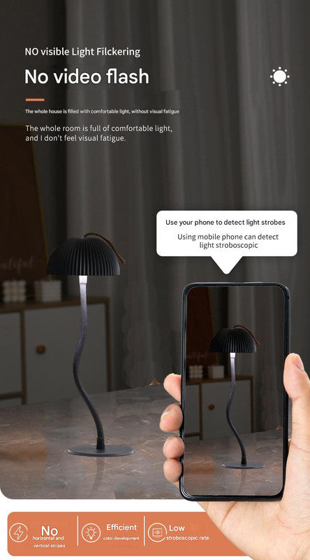 Gold Three-dimensional stripes Sleek Minimalist LED Mushroom Table Lamp - Rechargeable 3-Color Touch