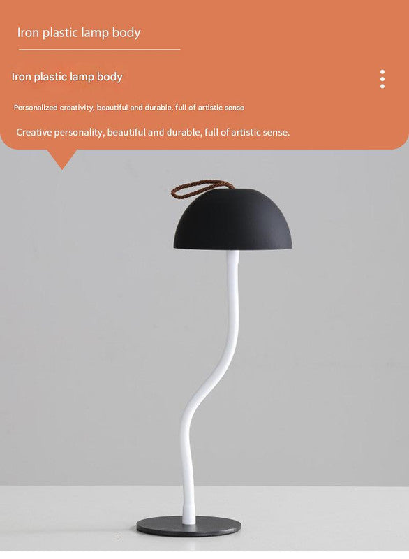 Black Three-dimensional stripes Sleek Minimalist LED Mushroom Table Lamp - Rechargeable 3-Color Touch Control, Bar & Ambient Light