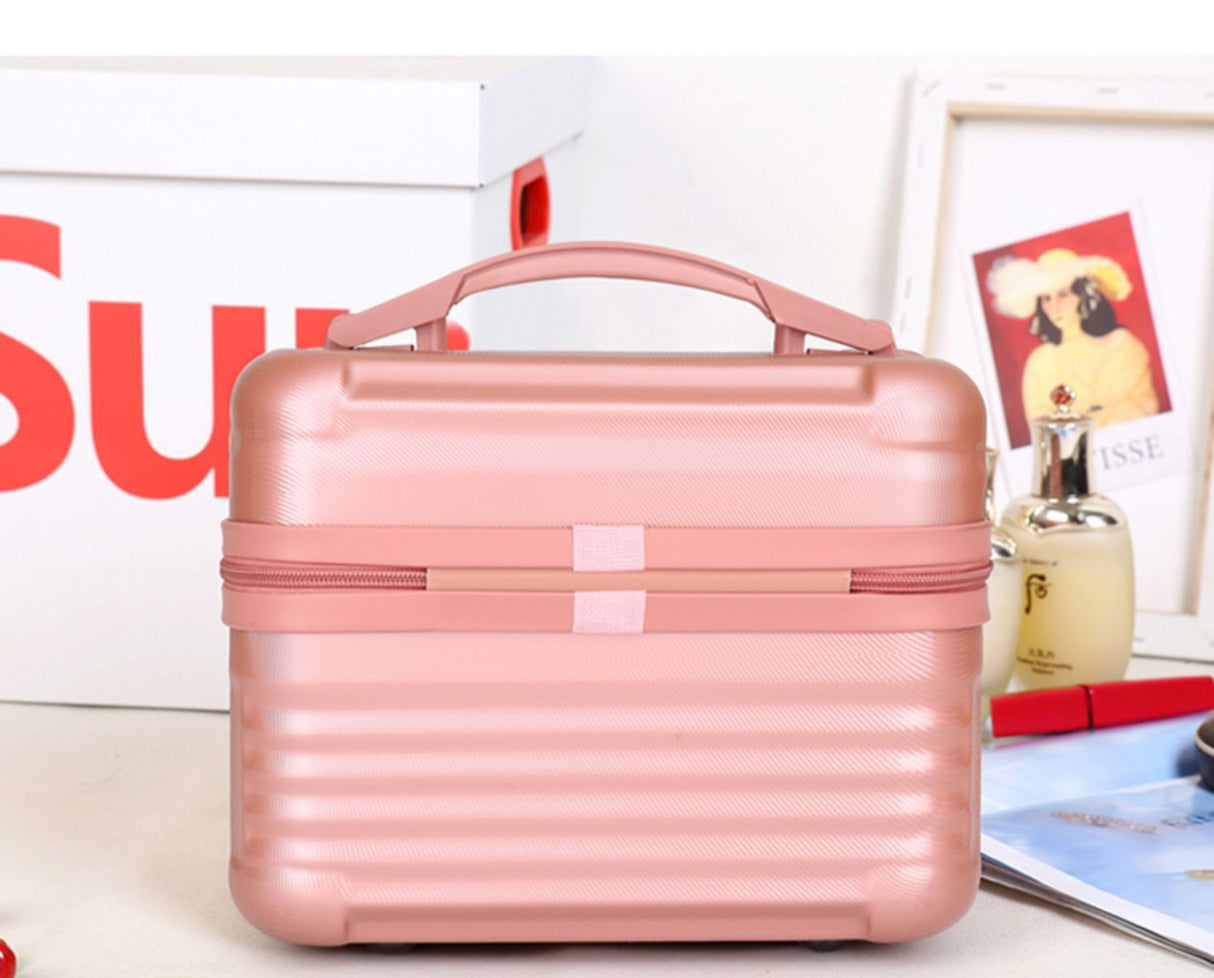 Pink Durable Hard Shell Makeup Travel Case - Large Capacity Portable Cosmetic Organizer Box with Handle