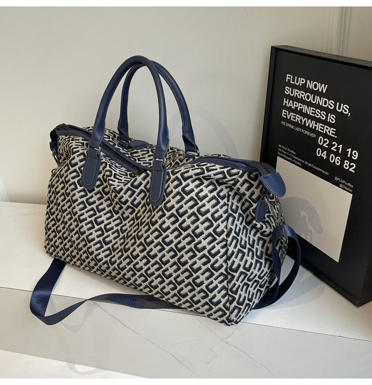 Black Stylish Geometric Pattern Travel Duffel Bag - Large Capacity Lightweight Weekender & Gym Bag