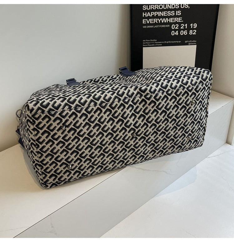 Dark Blue Stylish Geometric Pattern Travel Duffel Bag - Large Capacity Lightweight Weekender & Gym Bag