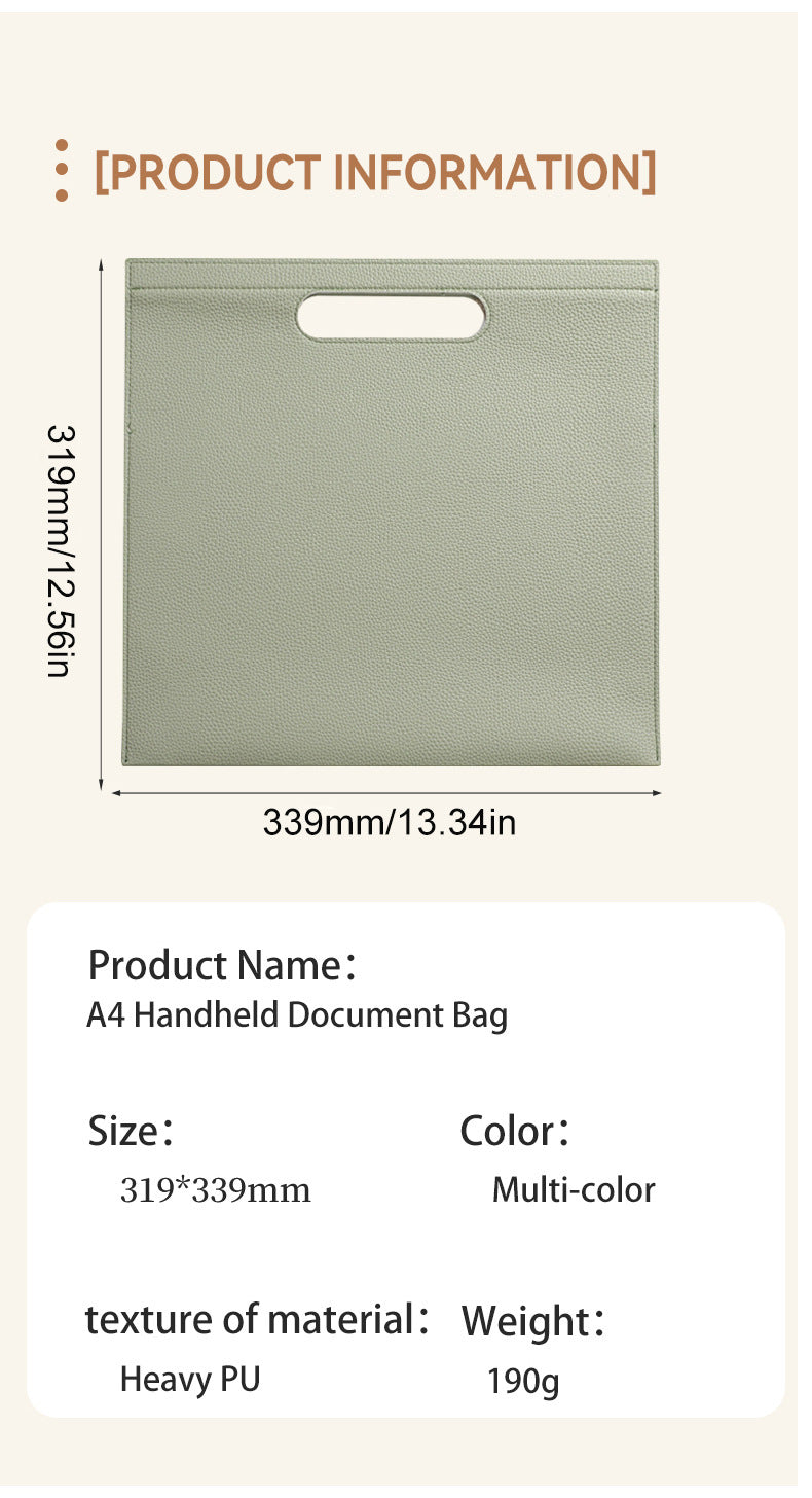 Light Green Professional A4 PU Leather Document Bag - Waterproof Handheld File Folder Portfolio for Business & Conference