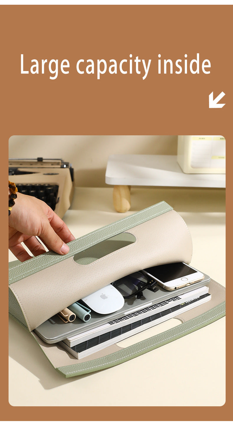 Light Green Professional A4 PU Leather Document Bag - Waterproof Handheld File Folder Portfolio for Business & Conference