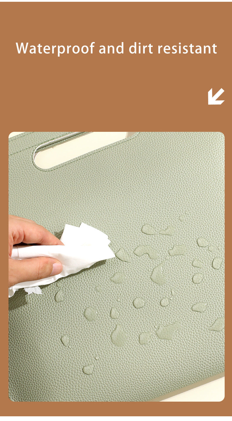 Light Green Professional A4 PU Leather Document Bag - Waterproof Handheld File Folder Portfolio for Business & Conference