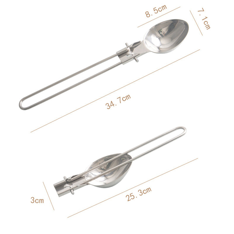 Silver 304 Stainless Steel Folding Camping Ladle - 2 Pack Deep Serving Spoons, Portable & Eco-Friendly