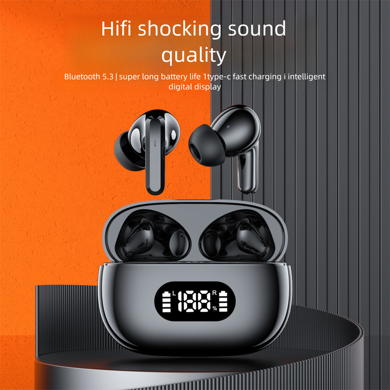 Black ProBeat X5 TWS Earbuds: Bluetooth 5.3, LED Smart Display Case, Intuitive Touch Controls, Extended Playtime