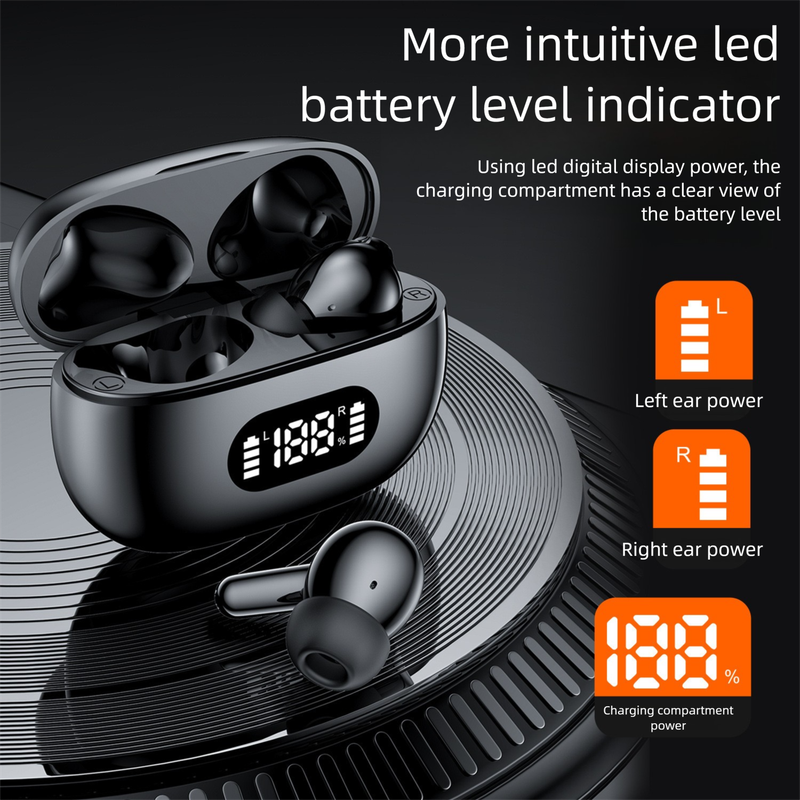 Black ProBeat X5 TWS Earbuds: Bluetooth 5.3, LED Smart Display Case, Intuitive Touch Controls, Extended Playtime