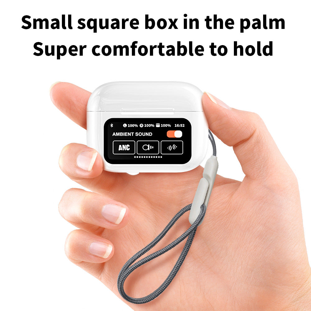 Black AuraTune Pro: TWS Earbuds with Interactive LCD Case, ANC+ENC Noise Cancellation, AI Translation & EQ Modes