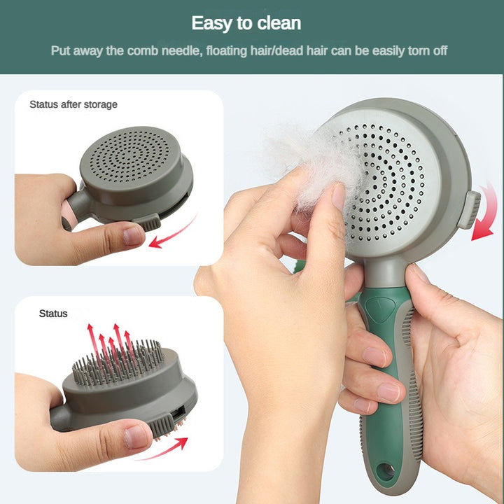 Green And Grey Dual-Sided Pet Grooming Brush - Self-Cleaning Slicker & Gentle Massage Bath Comb for Dogs & Cats