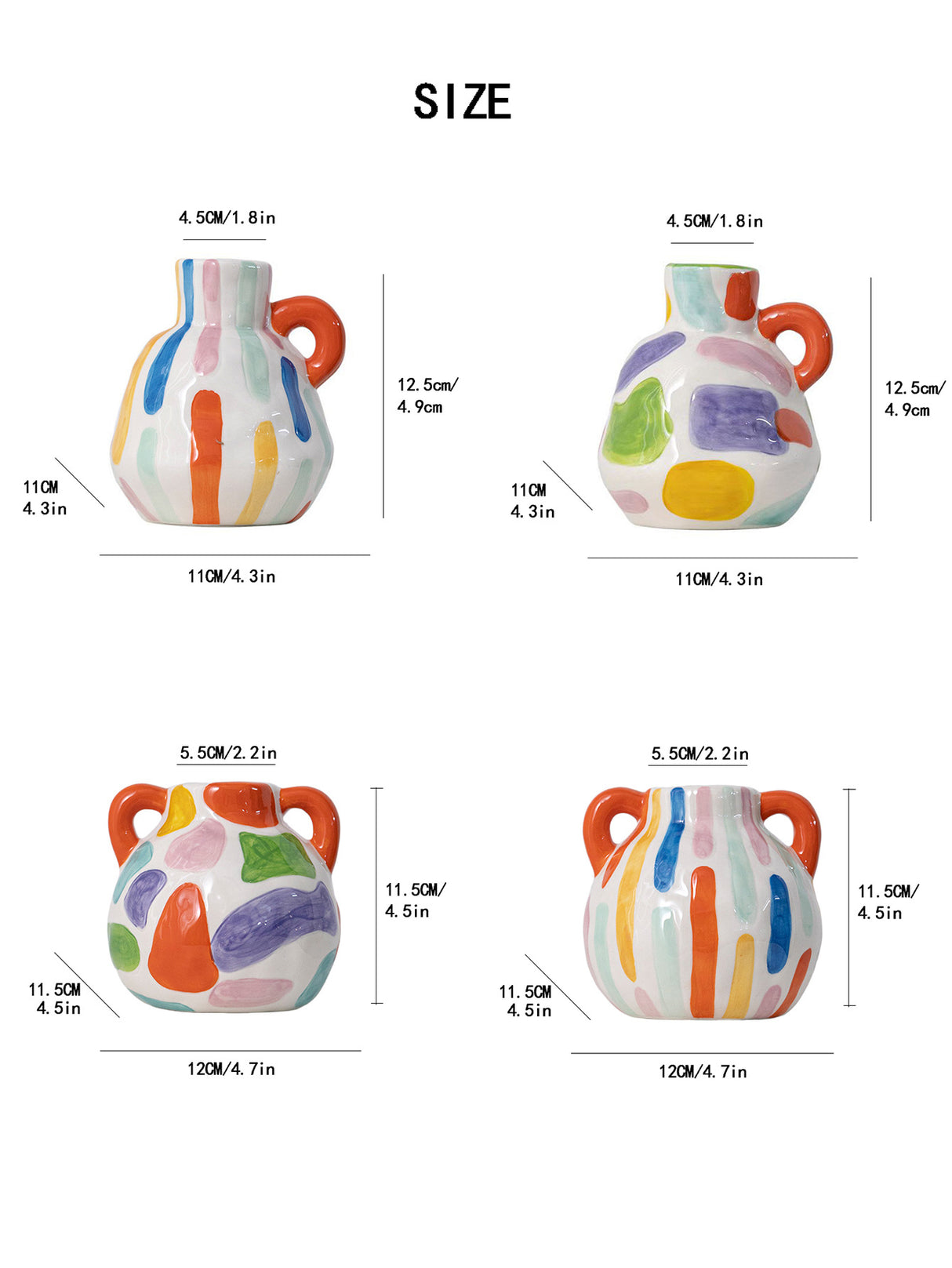 Colorful Charming Hand-Painted Ceramic Vase - Colourful Striped Jug Style Decorative Accent