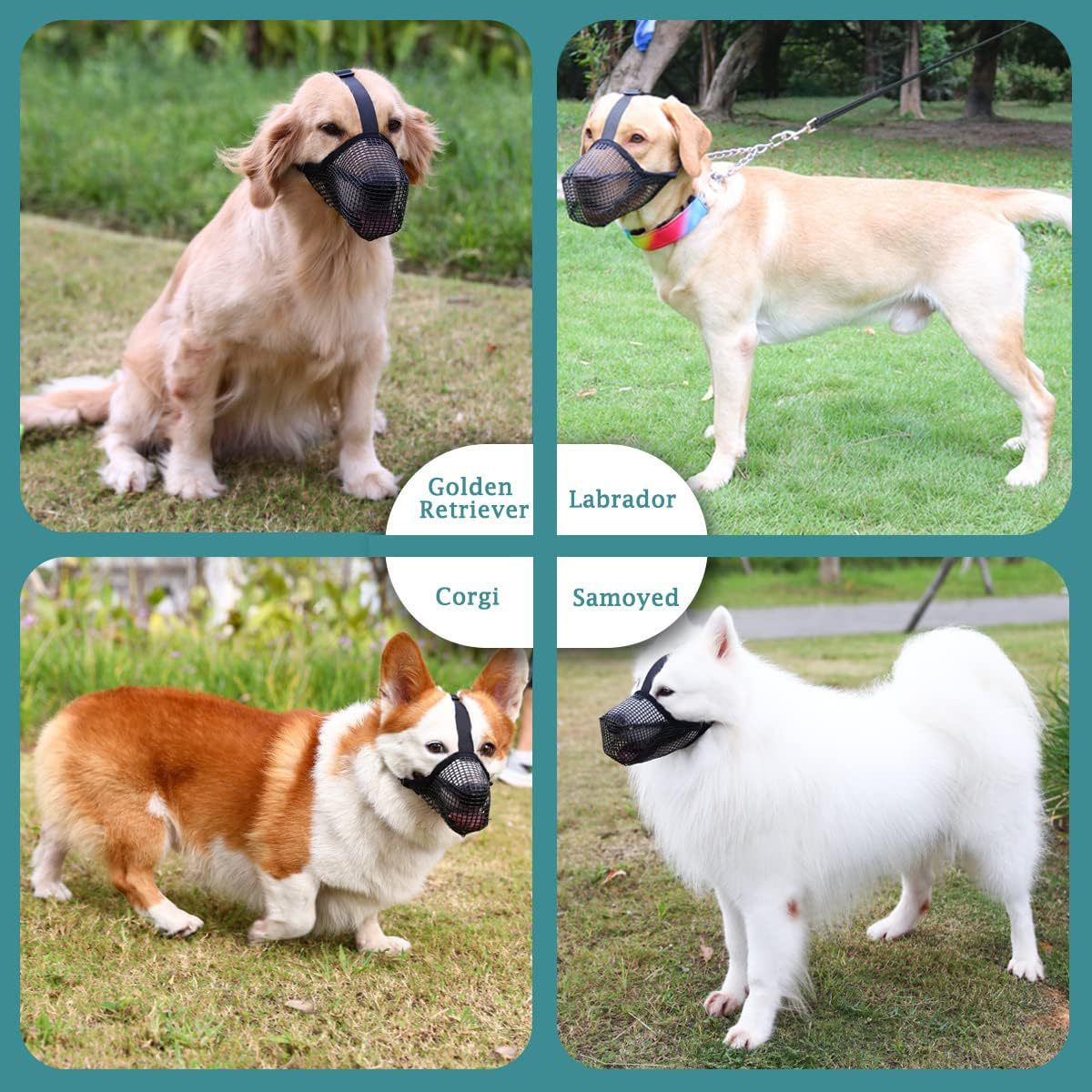 2 Pcs Size XL Black Breathable Mesh Dog Muzzle - Anti-Barking, Biting & Chewing - Adjustable & Comfortable Nylon Muzzle for Dogs