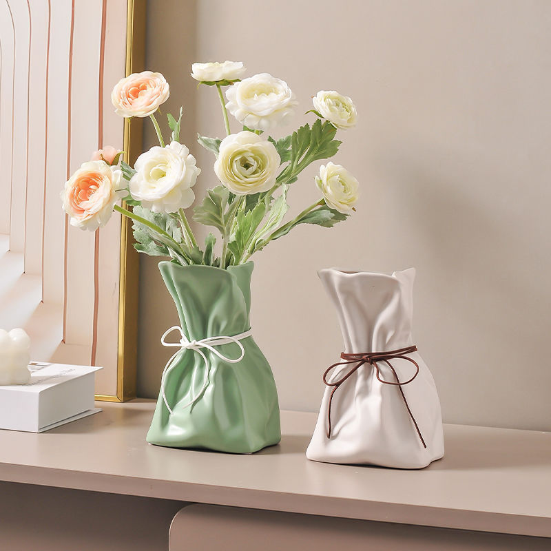 Green And White Chic Money Bag Inspired Vase - Modern Resin Decorative Flower Holder & Tabletop Accent(Use the mobile phone as a reference for size)