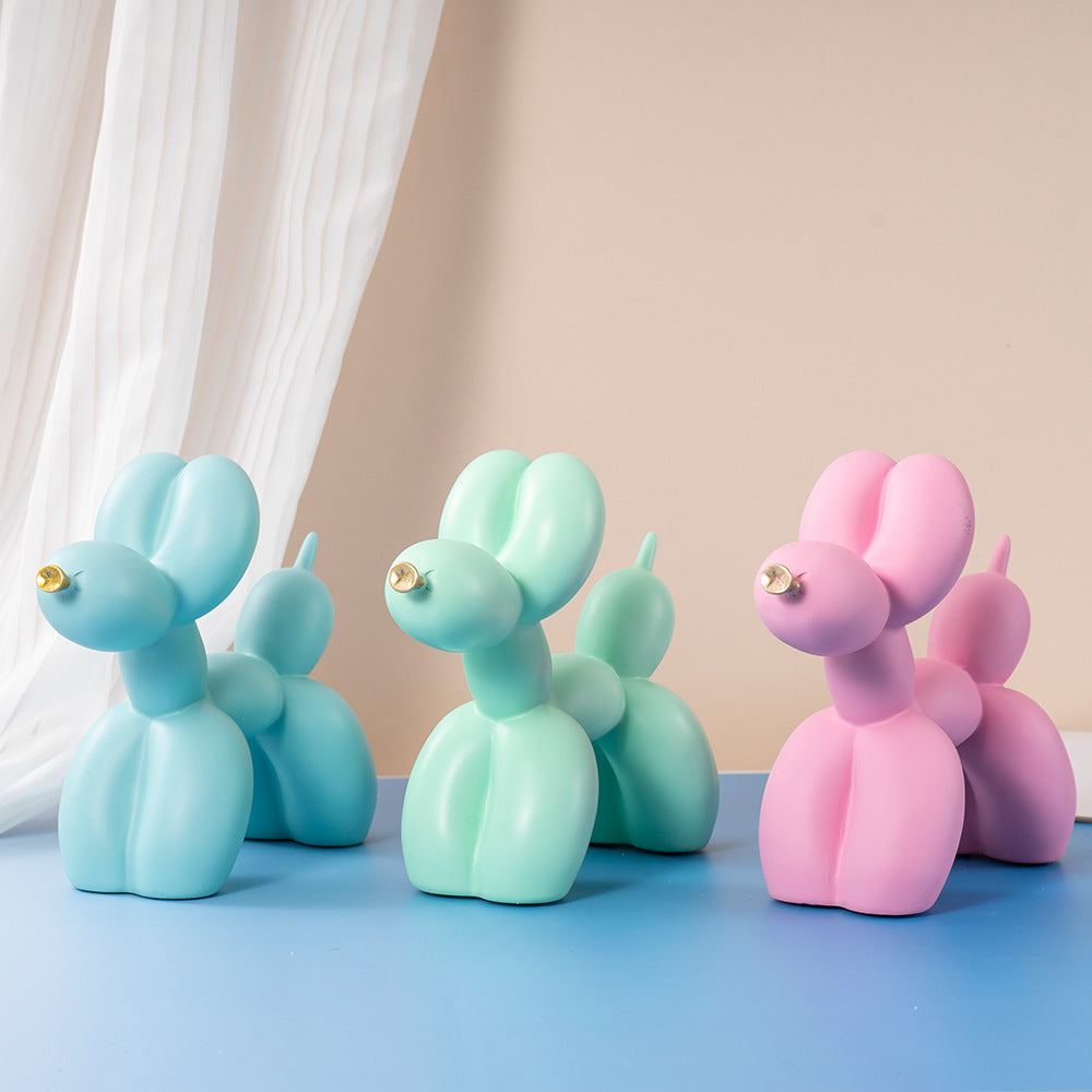 Blue Modern Resin Balloon Dog Sculpture - Playful Art Figurine with Golden Snout Accent