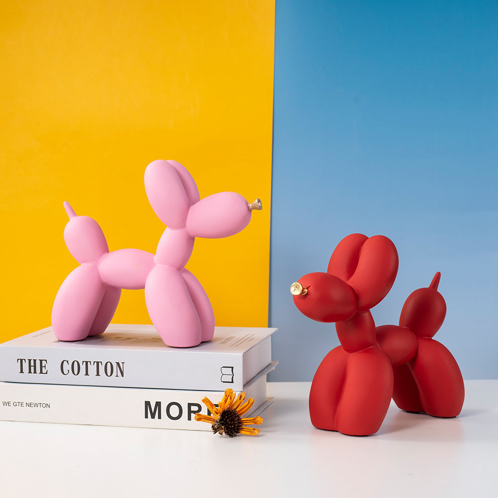 Blue Modern Resin Balloon Dog Sculpture - Playful Art Figurine with Golden Snout Accent