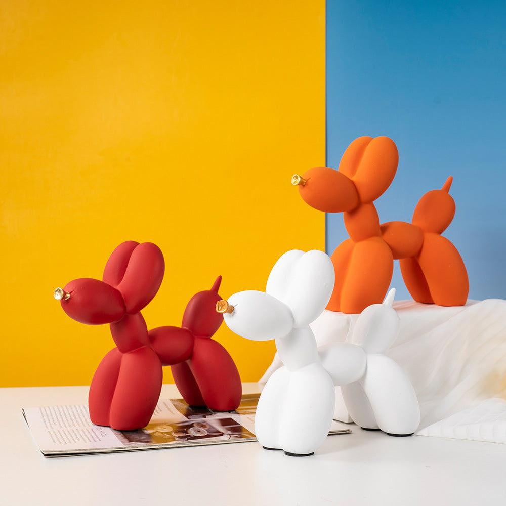 Blue Modern Resin Balloon Dog Sculpture - Playful Art Figurine with Golden Snout Accent