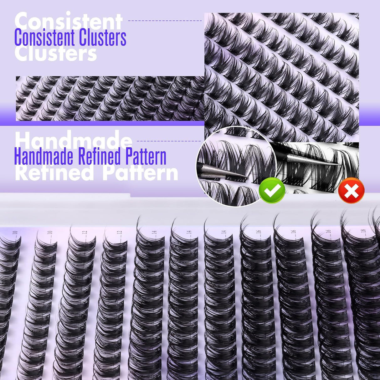 3 Pcs Black Stunning DIY Cluster Eyelash Extension Kit - 3 Trays, Mixed Lengths (10-18mm) Soft Vegan Wispy Lashes for Custom Volume