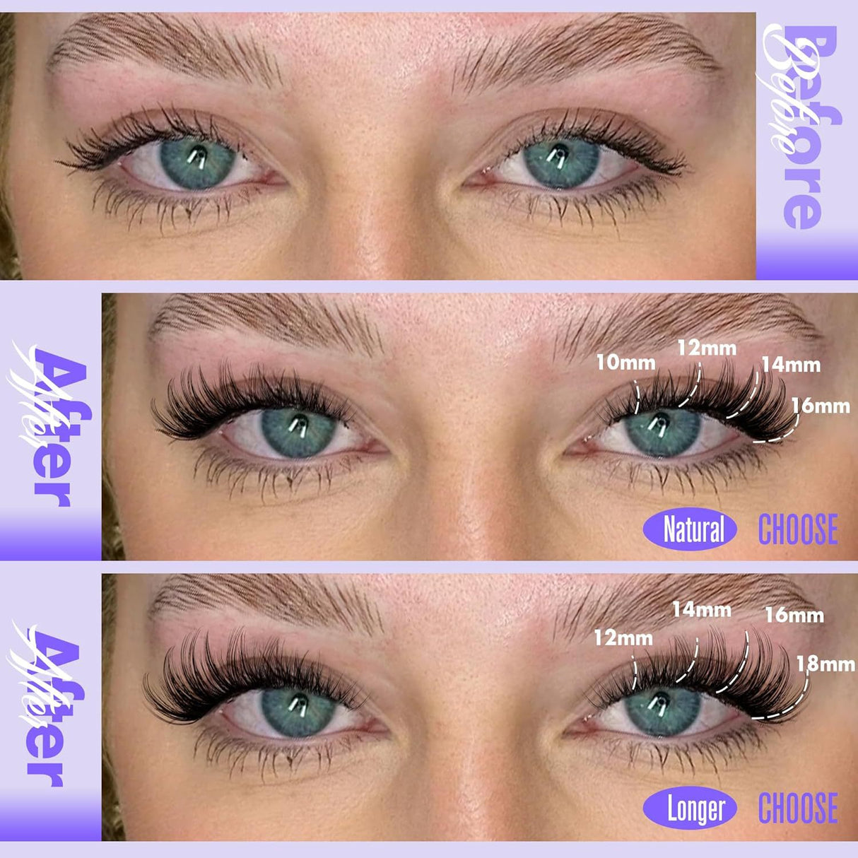 3 Pcs Black Stunning DIY Cluster Eyelash Extension Kit - 3 Trays, Mixed Lengths (10-18mm) Soft Vegan Wispy Lashes for Custom Volume