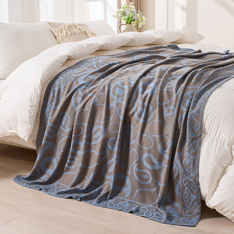 Brown,Taupe and Blue Elegant Patterned Throw Blanket - Soft Polyester Nap & Sofa Cover, 185x135cm Lightweight AC Blanket